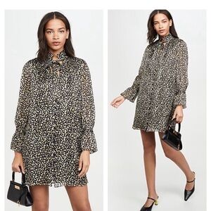 alice + olivia Rei Ruffle long sleeve Mini Dress Art Deco Cocktail Dress Silk